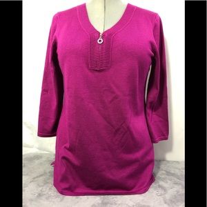 Cable & Gauge Popover knit V neck 3/4 sleeve L